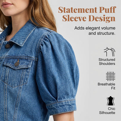 🔥Factory Direct Sales🔥 ✨ Kort jeansjacka för damer med voluminösa ärmar