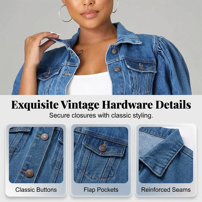 🔥Factory Direct Sales🔥 ✨ Kort jeansjacka för damer med voluminösa ärmar