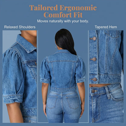 🔥Factory Direct Sales🔥 ✨ Kort jeansjacka för damer med voluminösa ärmar