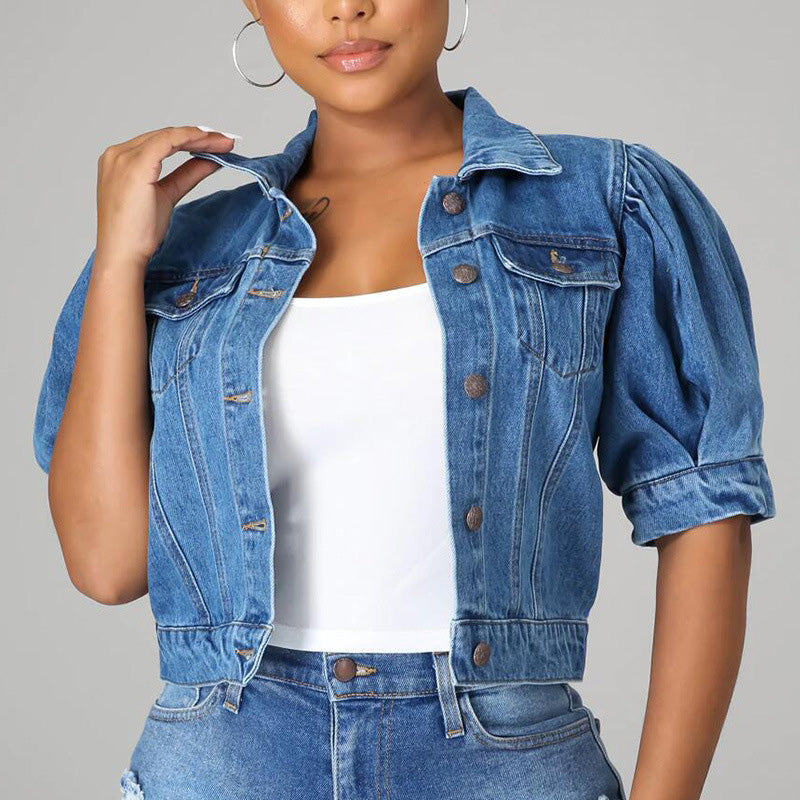 🔥Factory Direct Sales🔥 ✨ Kort jeansjacka för damer med voluminösa ärmar