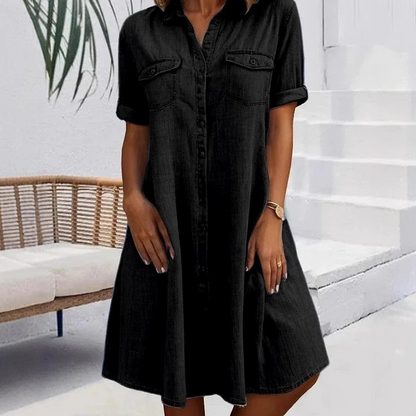 🔥 Tidsbegränsat erbjudande – Upp till 50 % rabatt🔥Casual skjortklänning i denim för dam>