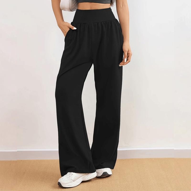 👖 50% RABATT! 💪 Dambyxor med Hög Midja & Vida Ben – Mjuka & Bekväma Träningsbyxor, Perfekt För Yoga, Gym & Avslappning 🧘‍♀️