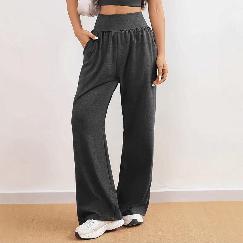 👖 50% RABATT! 💪 Dambyxor med Hög Midja & Vida Ben – Mjuka & Bekväma Träningsbyxor, Perfekt För Yoga, Gym & Avslappning 🧘‍♀️