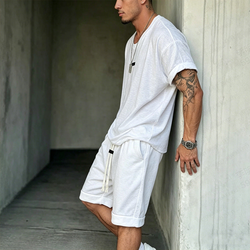 👕 50% RABATT! 🔥 Avslappnat T-shirt & Shorts Set för Herrar – Mjukt Tyg, Ledig Passform & Perfekt För Varma Sommardagar ☀️