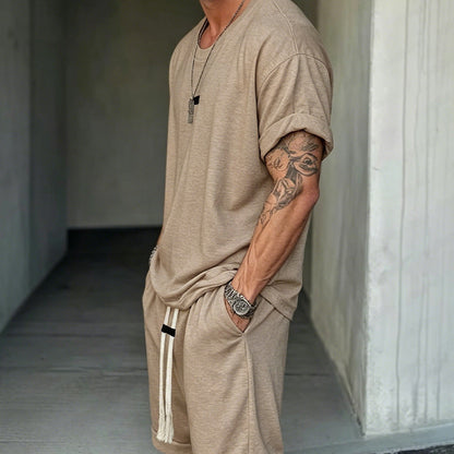 👕 50% RABATT! 🔥 Avslappnat T-shirt & Shorts Set för Herrar – Mjukt Tyg, Ledig Passform & Perfekt För Varma Sommardagar ☀️