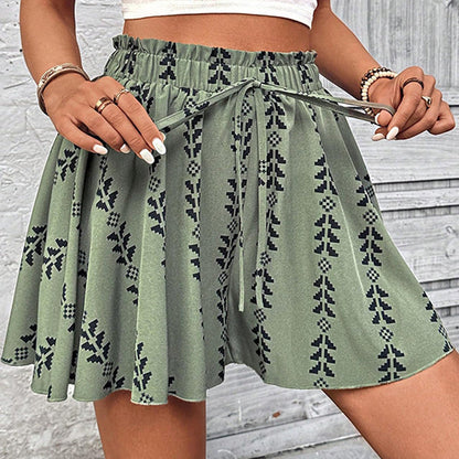 👖 50% RABATT NU! 🌸 Kvinnors Bohemiskt Tryck Högmidjade Shorts – Livfulla Digitaltryck, Elastisk Dragsko Midja & Flödande Vida Ben ✨