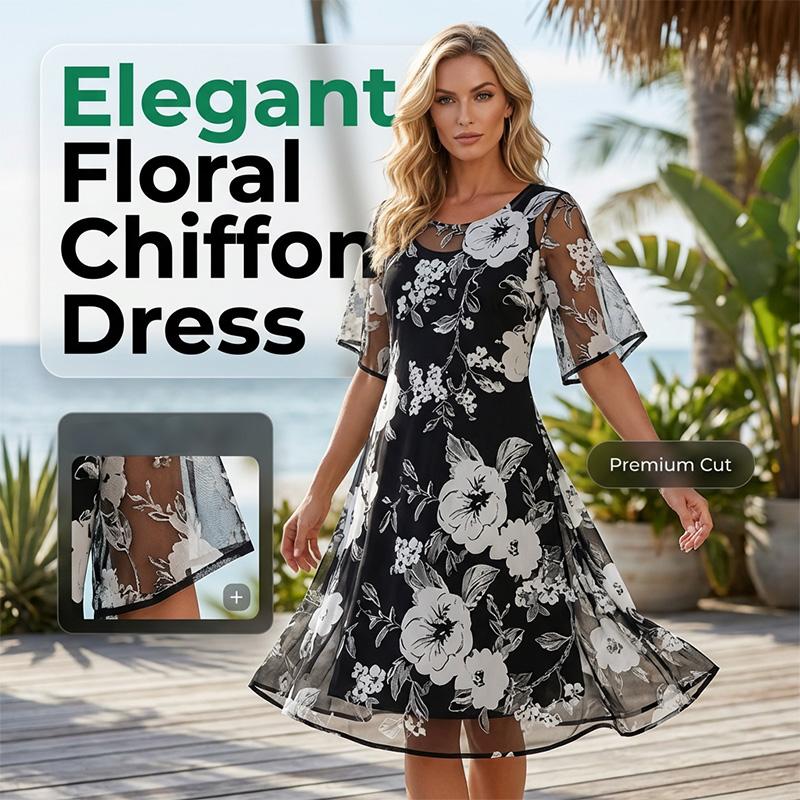 💃🌸 50 % RABATT ✨ Elegant chiffongklänning med blommönster för damer – lätt, flödande och feminin 💫