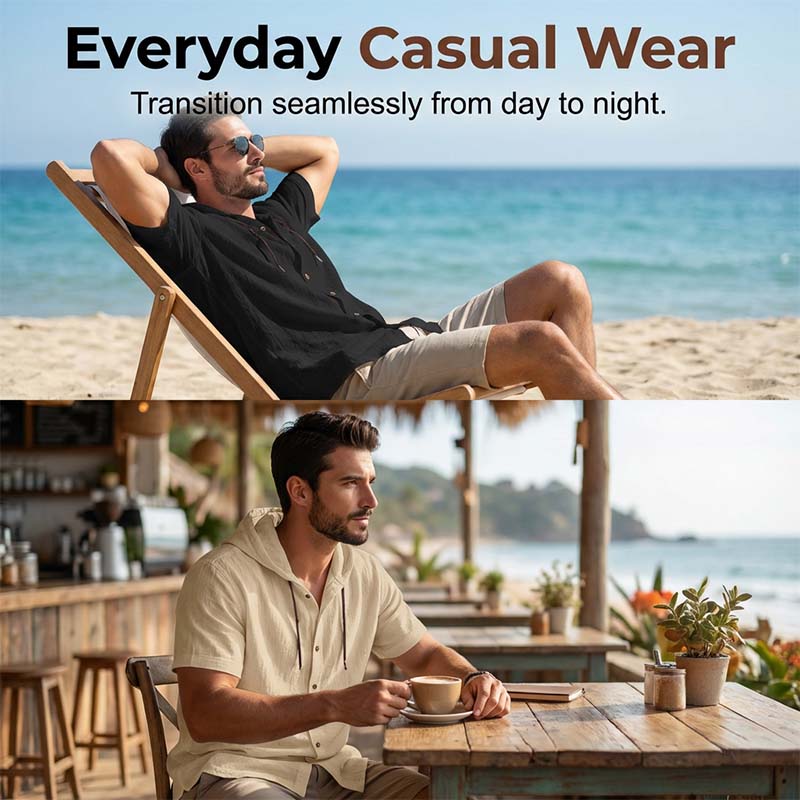 👕 50% RABATT! 🔥 Herr Casual Kortärmad Hoodie Skjorta – Mjuk Bomull, Avslappnad Passform & Perfekt För En Ledig Sommardag ☀️