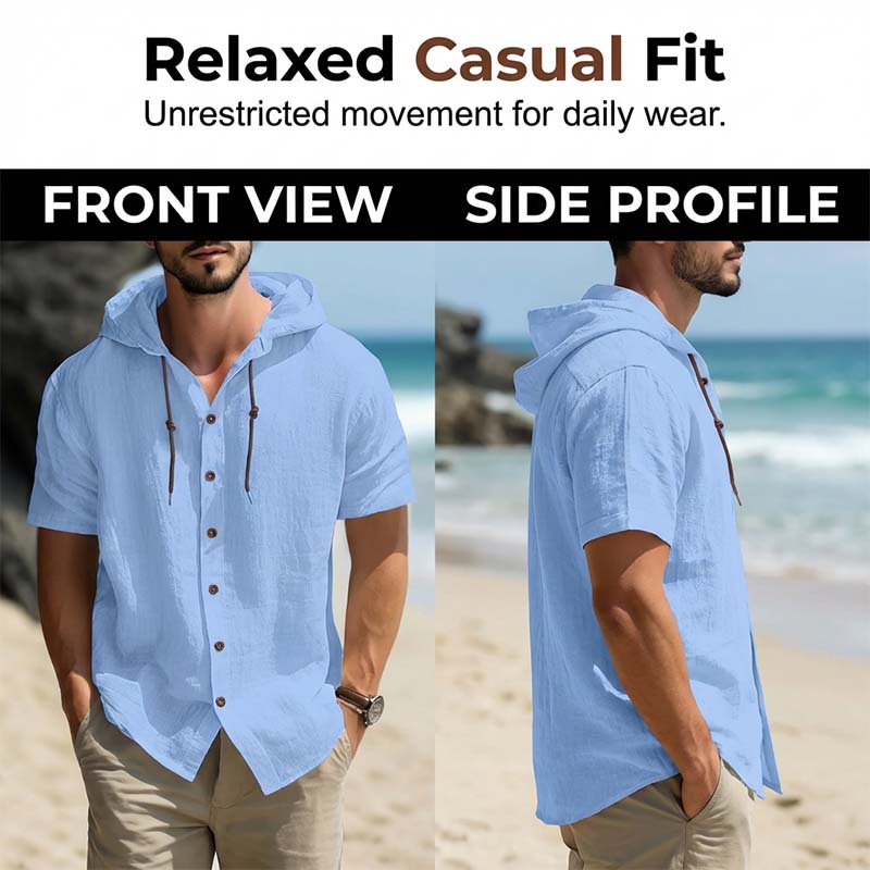 👕 50% RABATT! 🔥 Herr Casual Kortärmad Hoodie Skjorta – Mjuk Bomull, Avslappnad Passform & Perfekt För En Ledig Sommardag ☀️
