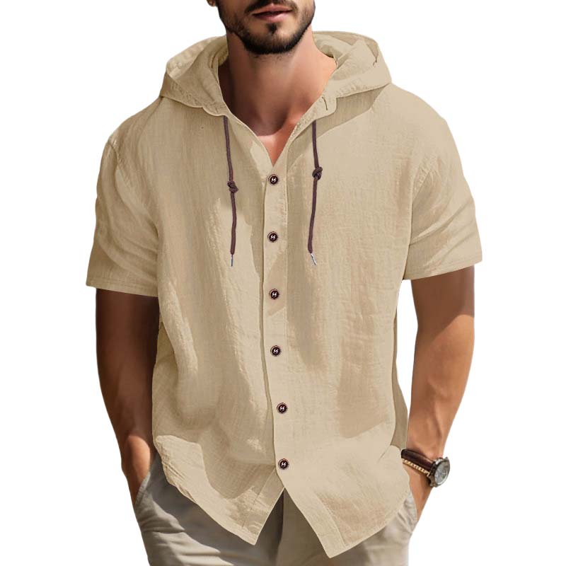 👕 50% RABATT! 🔥 Herr Casual Kortärmad Hoodie Skjorta – Mjuk Bomull, Avslappnad Passform & Perfekt För En Ledig Sommardag ☀️