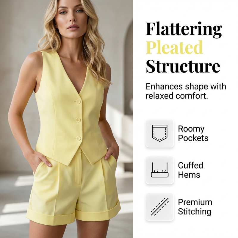 🎁Sista-dagen-erbjudande: 49 % rabatt🔥 2-delars set med halterneck-väst och shorts