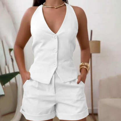 🎁Sista-dagen-erbjudande: 49 % rabatt🔥 2-delars set med halterneck-väst och shorts