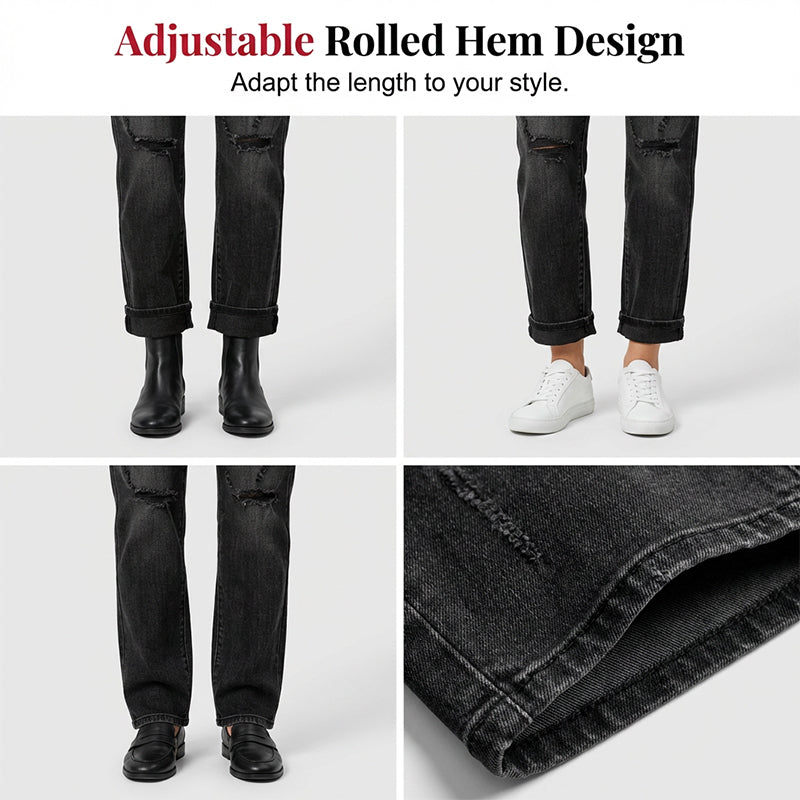 Casual-jeans för damer med slitningar och raka ben