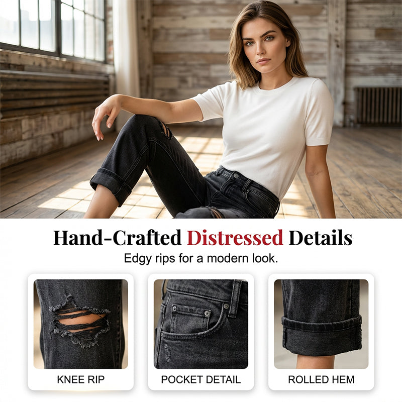 Casual-jeans för damer med slitningar och raka ben