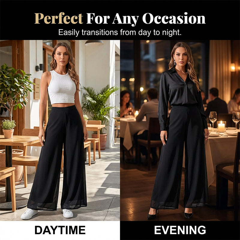 ✨ Eleganta och bekväma: Flödande chiffongbyxor med vida ben för damer – perfekta för alla tillfällen ✨