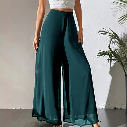 ✨ Eleganta och bekväma: Flödande chiffongbyxor med vida ben för damer – perfekta för alla tillfällen ✨