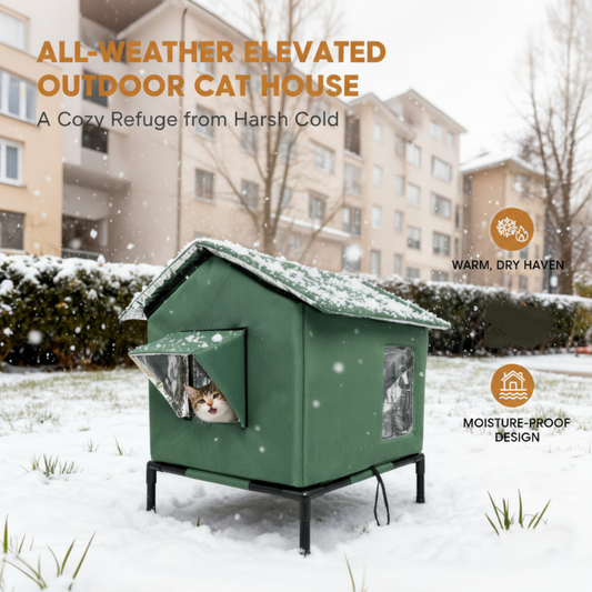 🏠 TIDSBEGRÄNSAD 50% RABATT! 🐈 Allväders upphöjt utomhushus för katter – Vattentätt, isolerat, hopfällbart 🌧️