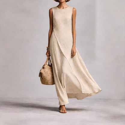 Elegant asymmetrisk ärmlös maxiklänning
