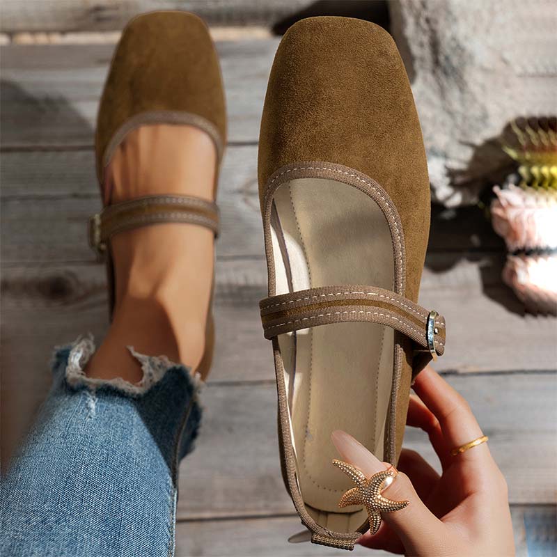 🩰 50% RABATT NU! 🌿 Bekväma PU Balettskor – Mockalook, Justerbar Rem & Fyrkantig Tå – Heldagskomfort ✨
