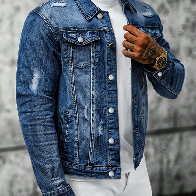 📢📢50 % RABATT !! ⏰Casual jeansjacka för män i vintage-tvätt med slitna detaljer