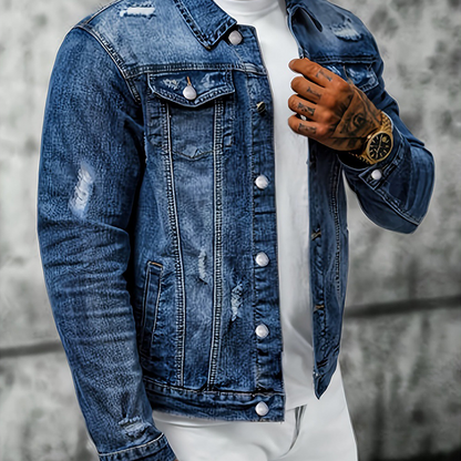 📢📢50 % RABATT !! ⏰Casual jeansjacka för män i vintage-tvätt med slitna detaljer