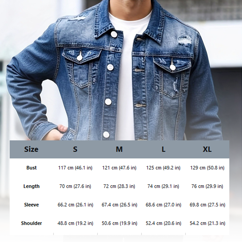 📢📢50 % RABATT !! ⏰Casual jeansjacka för män i vintage-tvätt med slitna detaljer