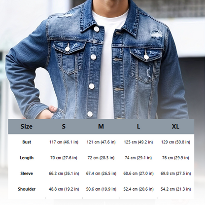 📢📢50 % RABATT !! ⏰Casual jeansjacka för män i vintage-tvätt med slitna detaljer