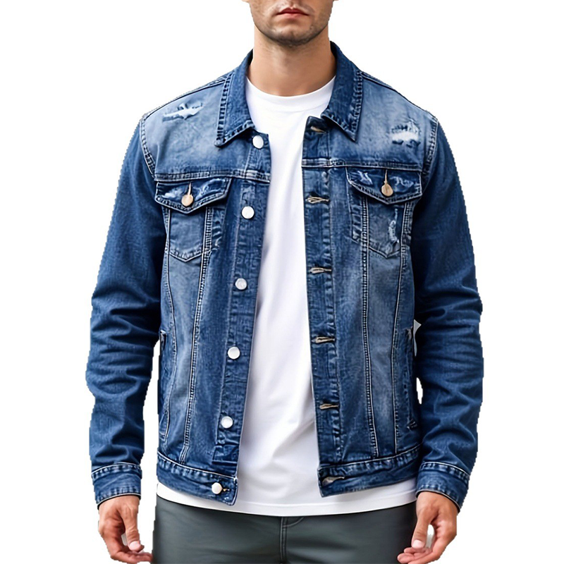 📢📢50 % RABATT !! ⏰Casual jeansjacka för män i vintage-tvätt med slitna detaljer