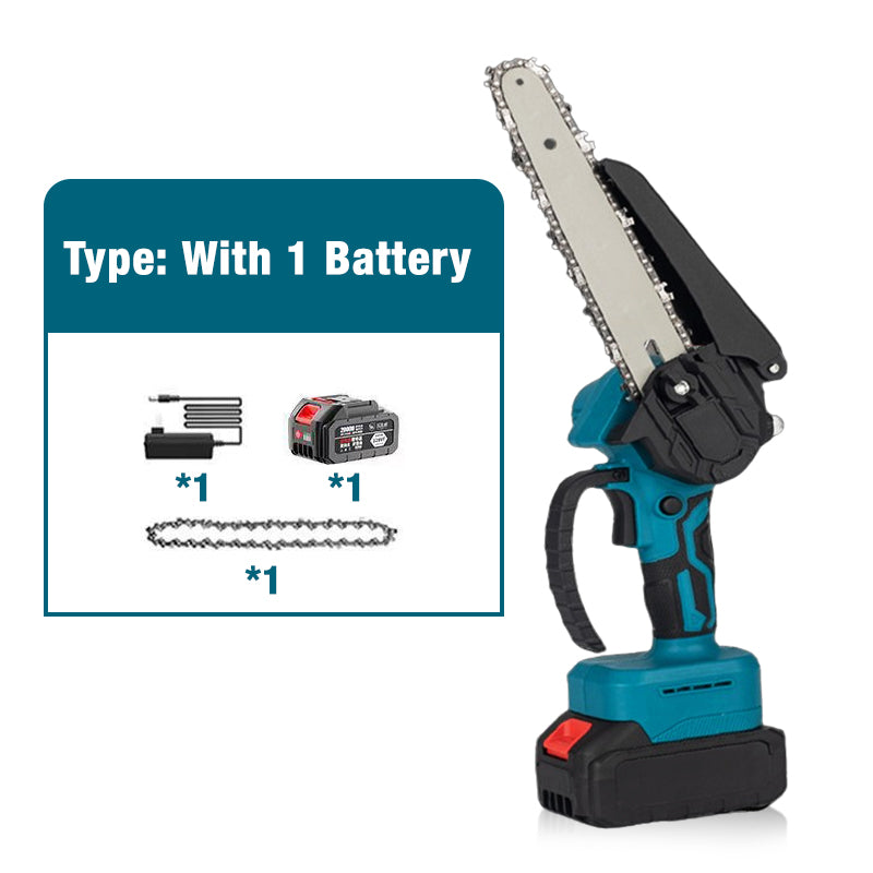 🔧 50% RABATT NU! 6‑tums sladdlös minimotorsåg med 2 batterier – kraftfull, lätt & ergonomisk – perfekt för ved, beskärning och trädgårdsarbete 🌲⚡