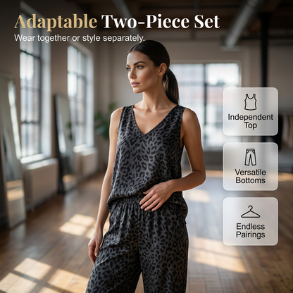 🐆 50% RABATT! 👖 Leopardmönstrat set med ärmlös halternecktopp & vida byxor – Vilt, luftigt & perfekt för sommarens fester och heta dagar ✨