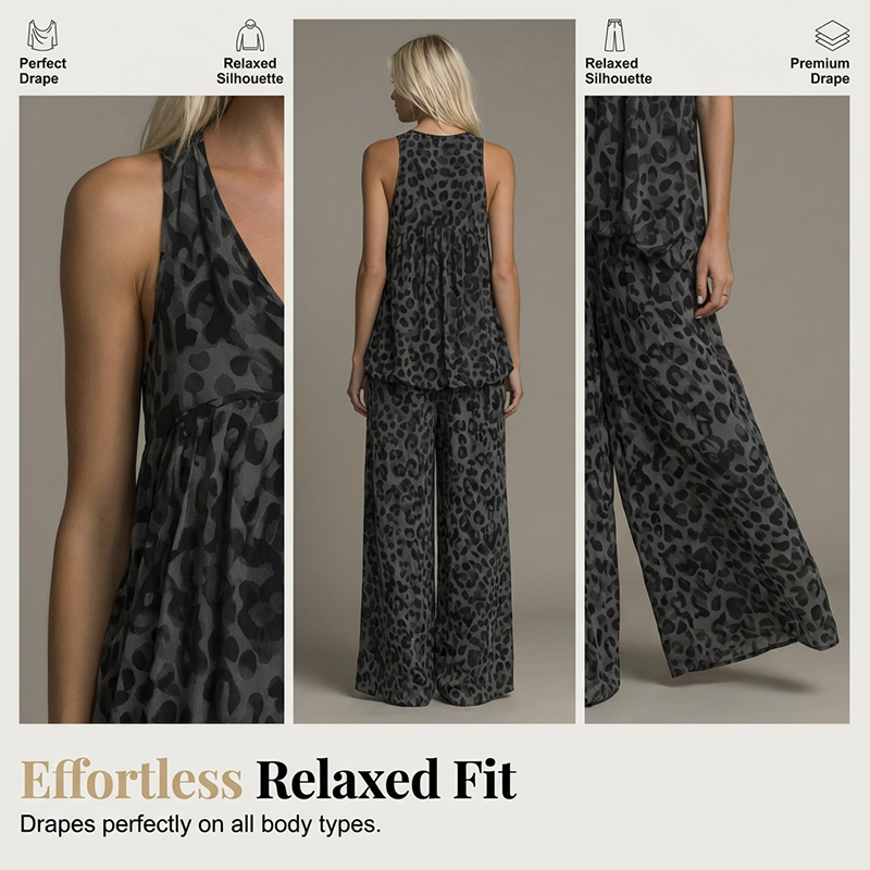 🐆 50% RABATT! 👖 Leopardmönstrat set med ärmlös halternecktopp & vida byxor – Vilt, luftigt & perfekt för sommarens fester och heta dagar ✨