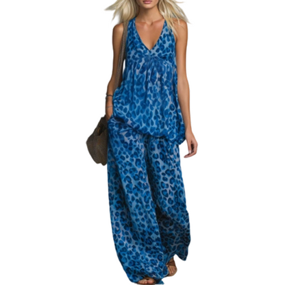🐆 50% RABATT! 👖 Leopardmönstrat set med ärmlös halternecktopp & vida byxor – Vilt, luftigt & perfekt för sommarens fester och heta dagar ✨