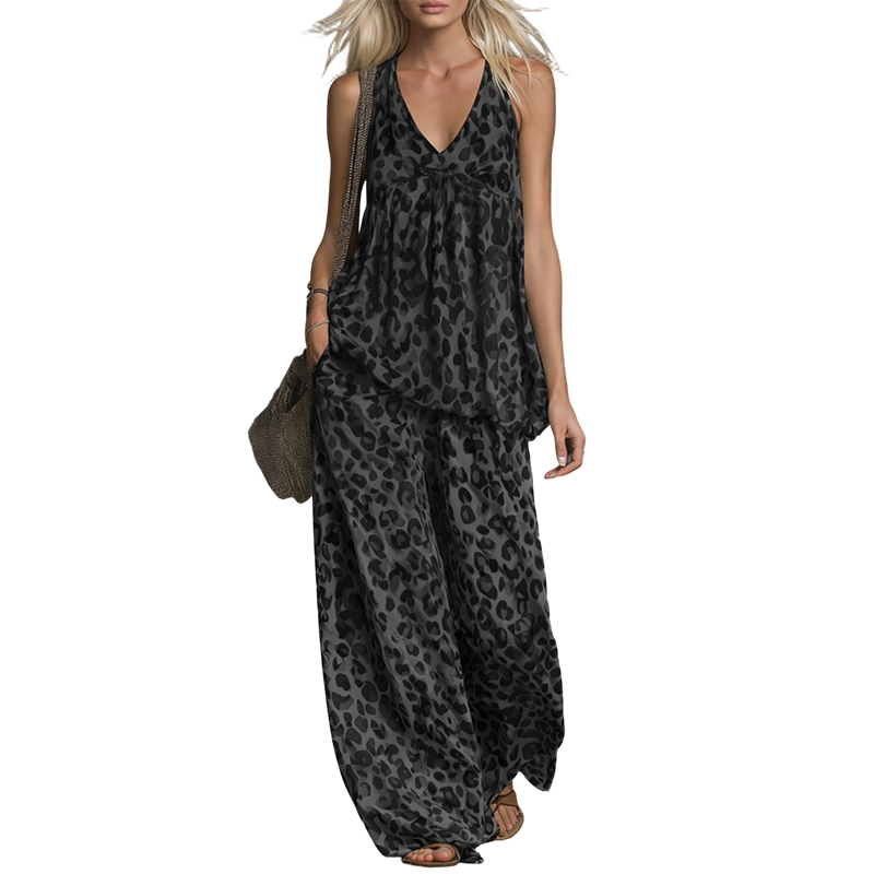 🐆 50% RABATT! 👖 Leopardmönstrat set med ärmlös halternecktopp & vida byxor – Vilt, luftigt & perfekt för sommarens fester och heta dagar ✨