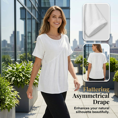 Kvinnors kortärmade asymmetriska topp med rynkningar