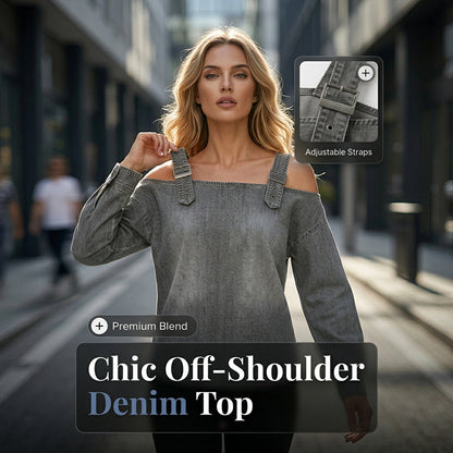👕 BEGRÄNSAD TID: 50 % RABATT! ✨ Damtopp i denim – breda axelband, trendig, ledig stil ✨