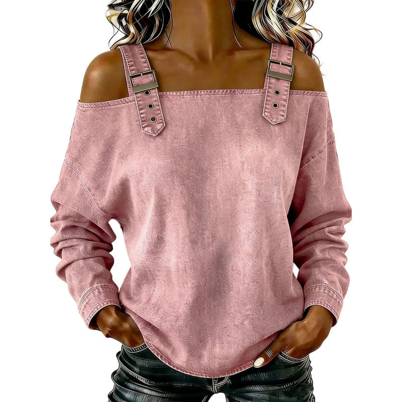 👕 BEGRÄNSAD TID: 50 % RABATT! ✨ Damtopp i denim – breda axelband, trendig, ledig stil ✨