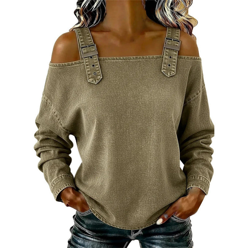 👕 BEGRÄNSAD TID: 50 % RABATT! ✨ Damtopp i denim – breda axelband, trendig, ledig stil ✨