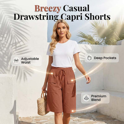 （S-4XL）Casual capri-shorts med snörning för damer