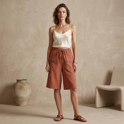 （S-4XL）Casual capri-shorts med snörning för damer