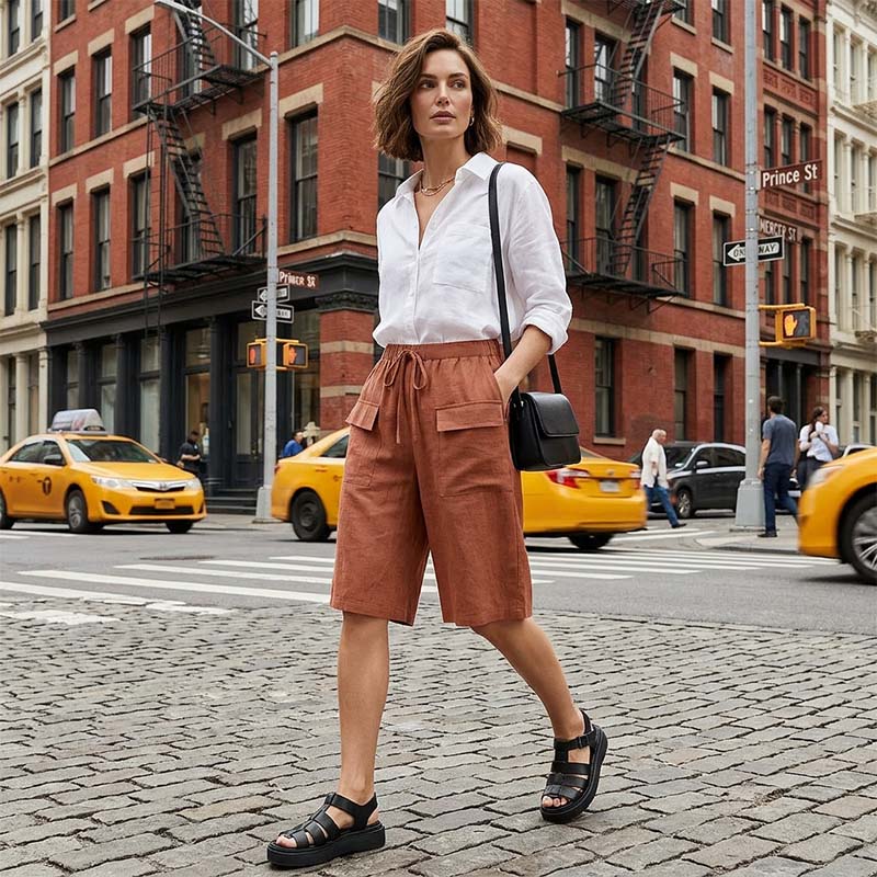 （S-4XL）Casual capri-shorts med snörning för damer