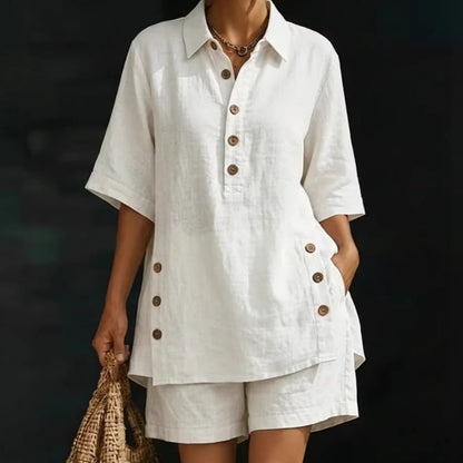 👕 BEGRÄNSAD TID: 50 % RABATT! ✨ 2-delat set för dam – avslappnad passform, polokrage, sommar
