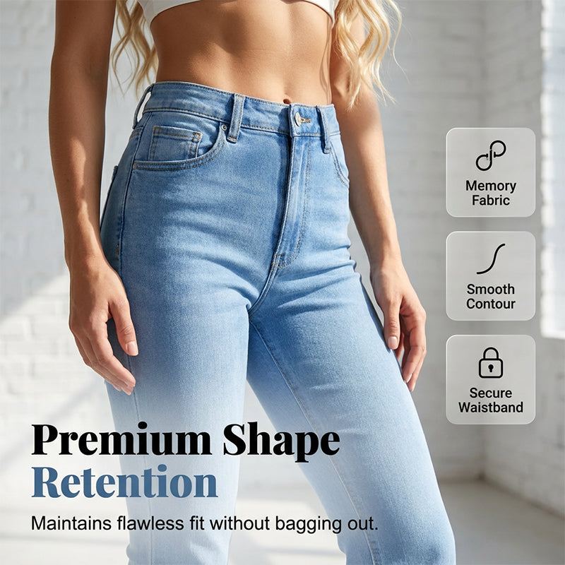 Jeans med hög midja och utsvängda ben i stretch för dam