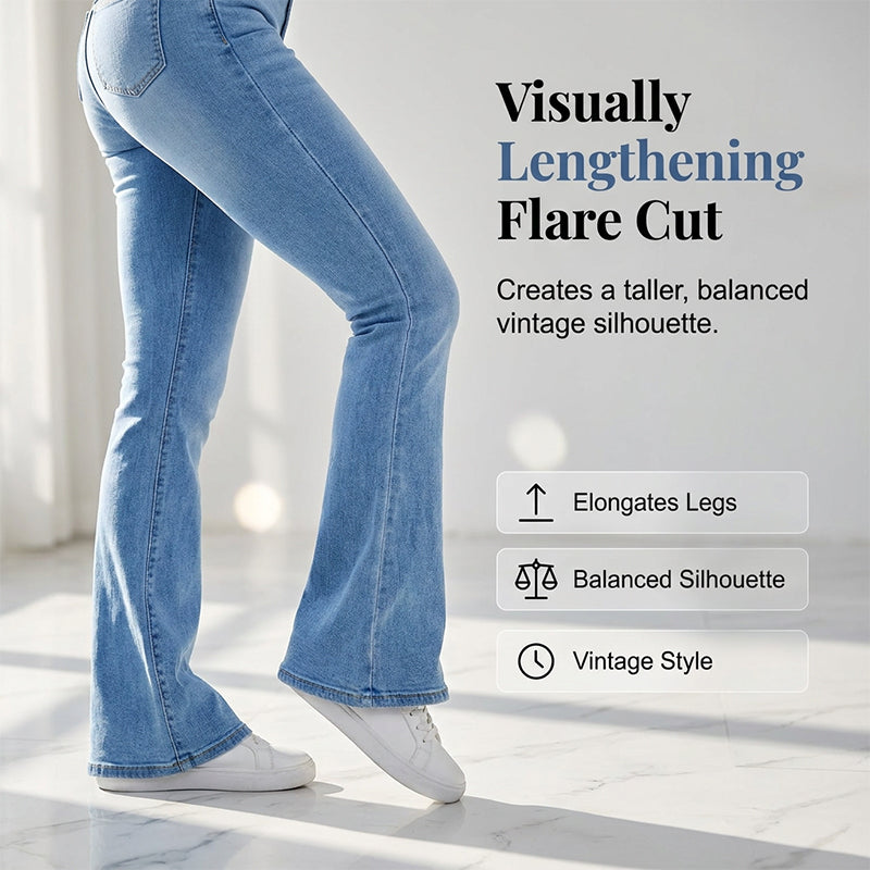 Jeans med hög midja och utsvängda ben i stretch för dam