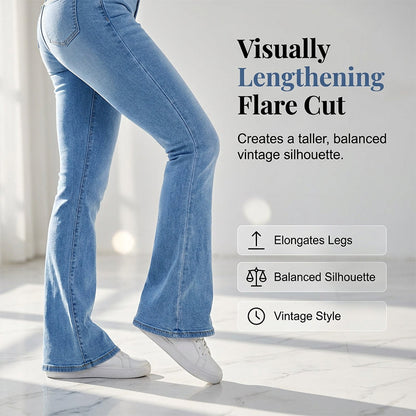 Jeans med hög midja och utsvängda ben i stretch för dam