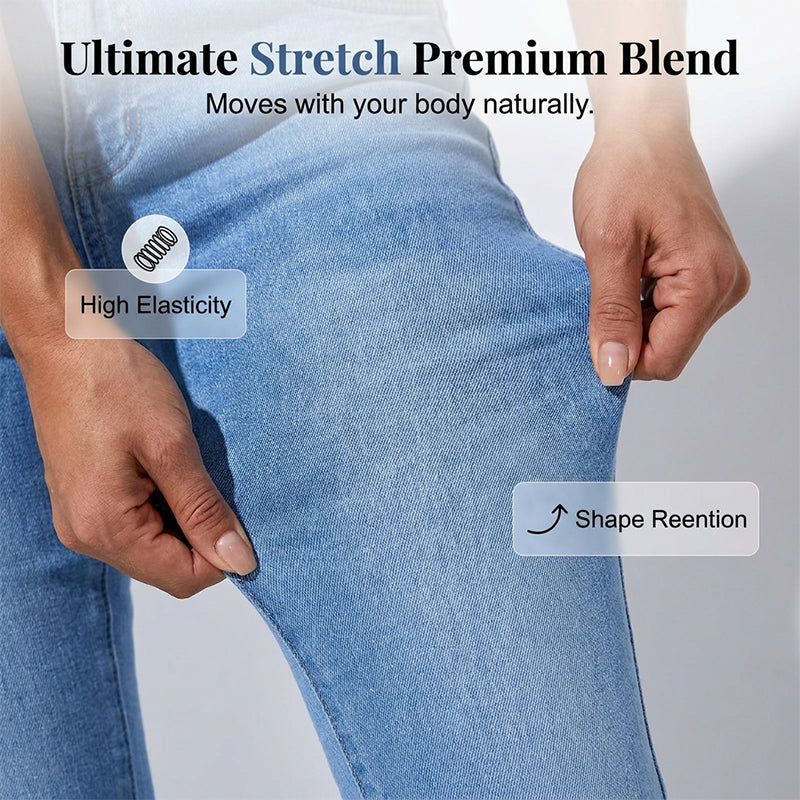 Jeans med hög midja och utsvängda ben i stretch för dam