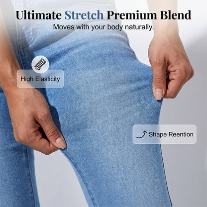Jeans med hög midja och utsvängda ben i stretch för dam