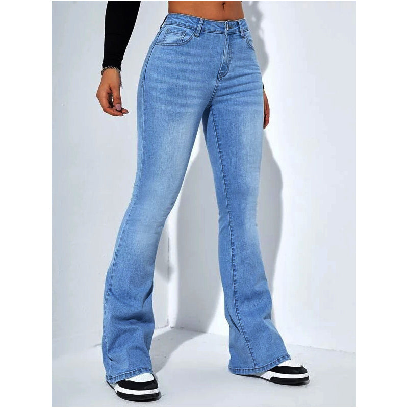 Jeans med hög midja och utsvängda ben i stretch för dam