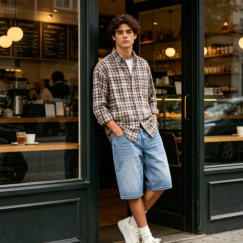 Casual jeansshorts med vida ben för män