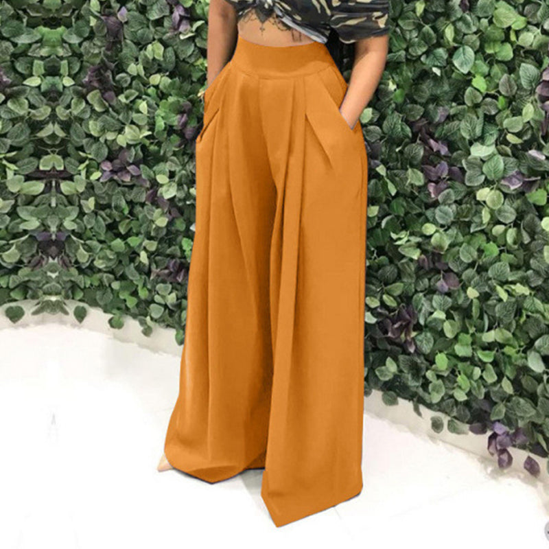 👖 50% RABATT NU!✨ Dam Elegant Hög Midja Byxor – Vid Ben & Sidofickor – Mjuk Andningsbar Blandning Byxor i 15 Färger 🌿