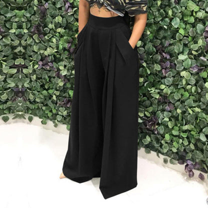 👖 50% RABATT NU!✨ Dam Elegant Hög Midja Byxor – Vid Ben & Sidofickor – Mjuk Andningsbar Blandning Byxor i 15 Färger 🌿